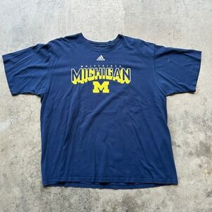 y2k Adidas Michigan Wolverines T-Shirt Mens 2XL Blue Collegiate Tee